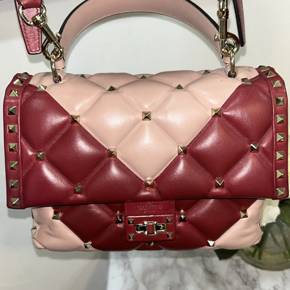 Valentino Garavani Red and Pink Quilted Studded Bag - Picture 6 of 13